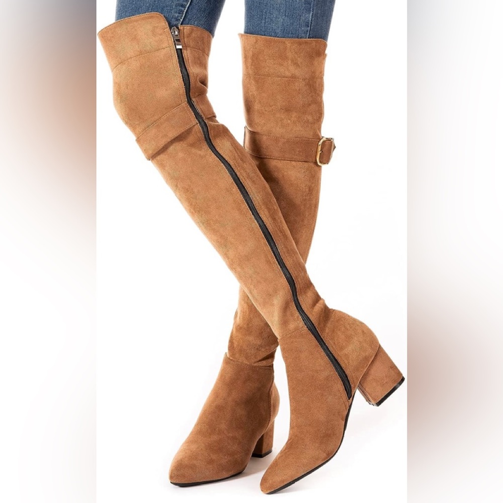 - NEW Mtzyoa Thigh High Block Heel Boot Pointed Stretch Over The Knee Boot…